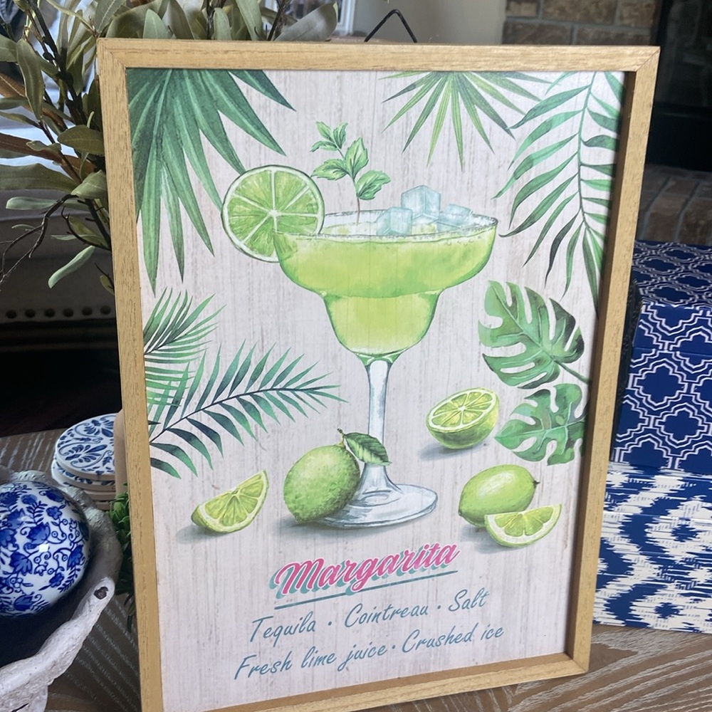NEW! Vintage Inspired Tropical Margarita Recipe Framed Wood Sign - Picture 7 of 10